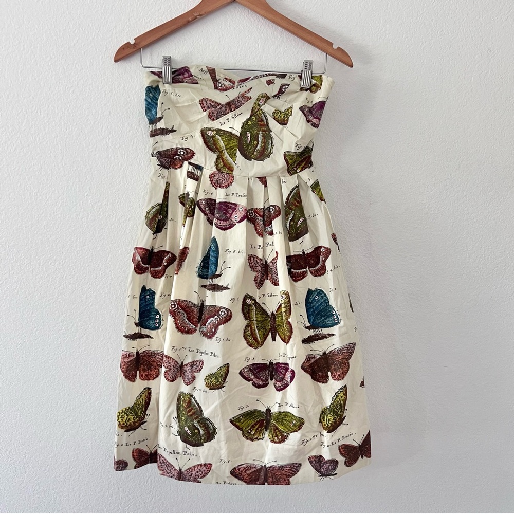 Anthropologie Maeve Lepidoptera Butterfly Print Strapless Dress Sz 2 NWOT